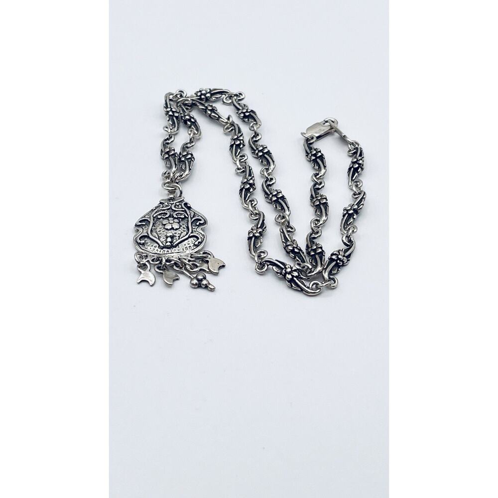 925 Silver Vintage Designer Gheaui Super Rare Fancy Floral Link Y-drop Necklace